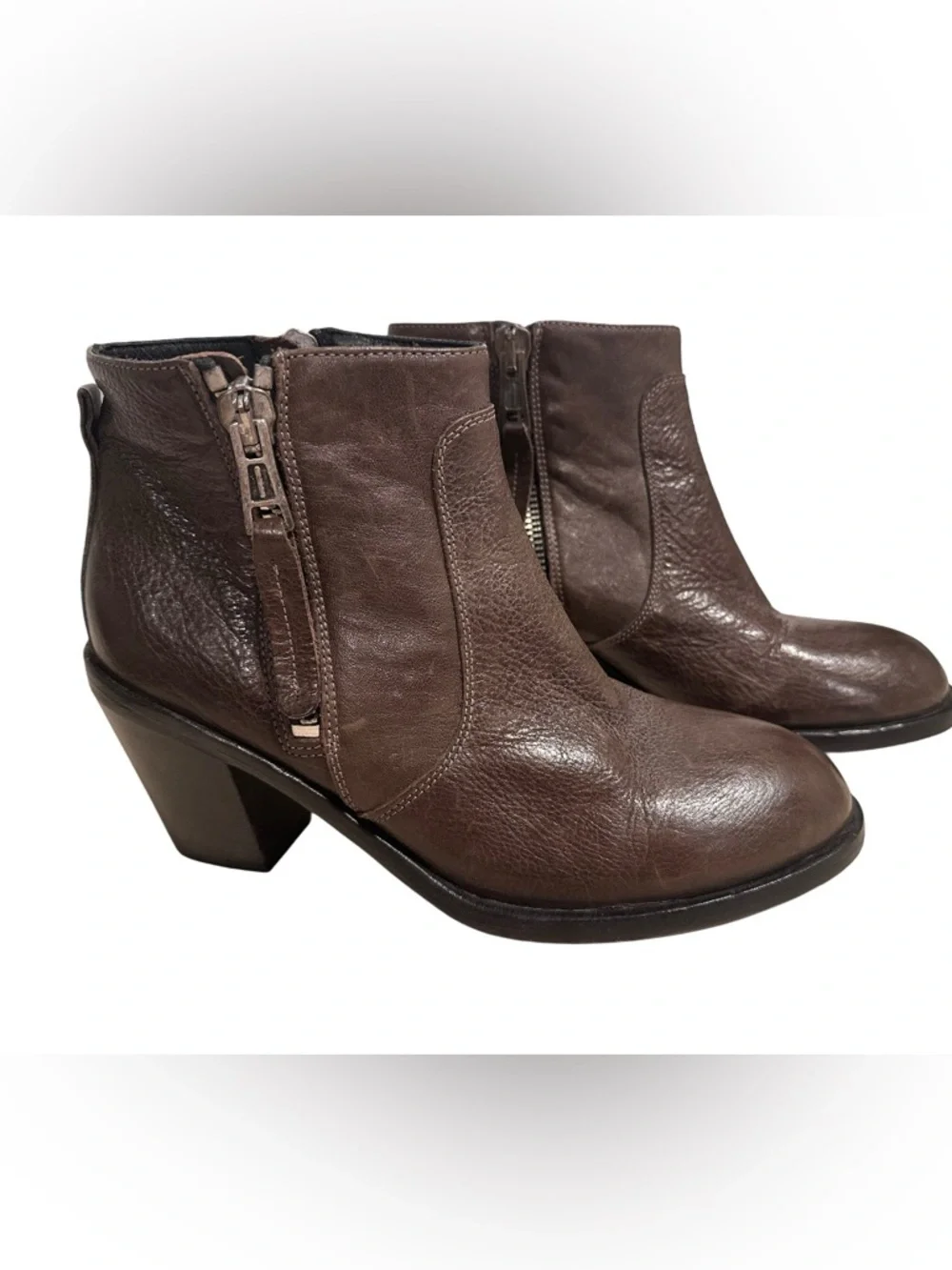 275 Central Brown Italian Leather Ankle Boots - Two-Side Zip Block Heel 40/9.5